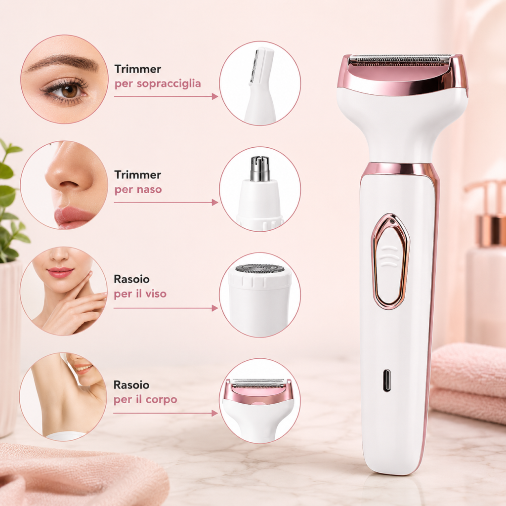 Kit Depilatore Elettrico Donna 4-in-1 Multi-Zona